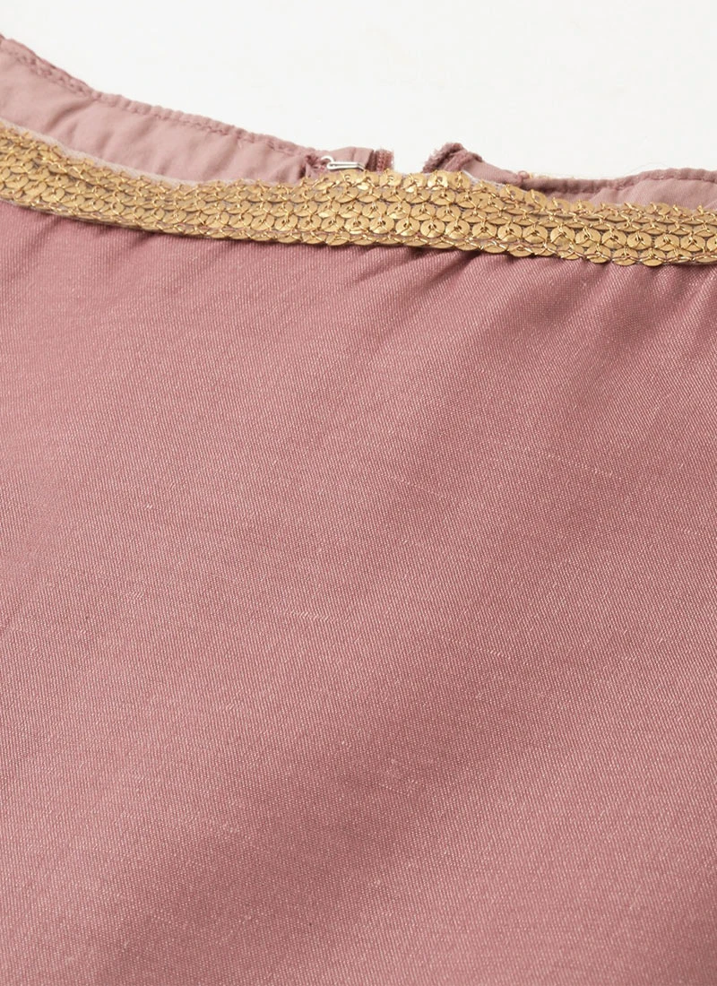 Pale Mauve Satin Boat Neck N Straight Pant Suit Festive Wear - Image 5