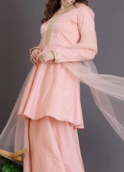 Top From Peach Art Silk Sharara Set After Six Wear