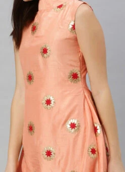 Peach Embroidered Fabric Kurta Straight Pant Set Festive Wear