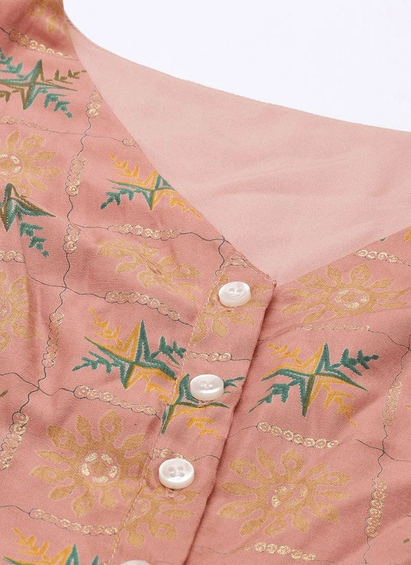 Peach Foil Printed A Line Dress After Six Wear Work Wear - Image 5