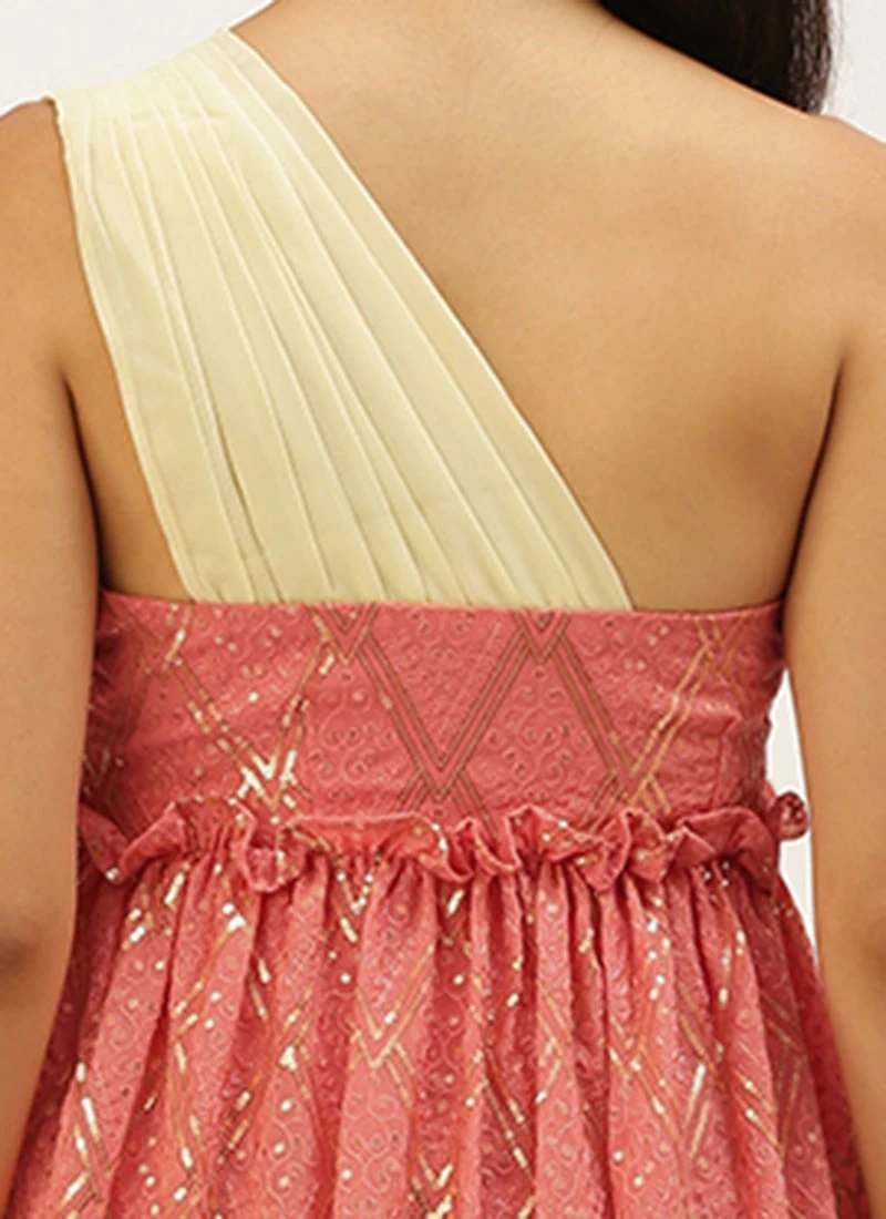 Peach N White Embroidered Tiered Maxi Dress Festive Wear - Image 6