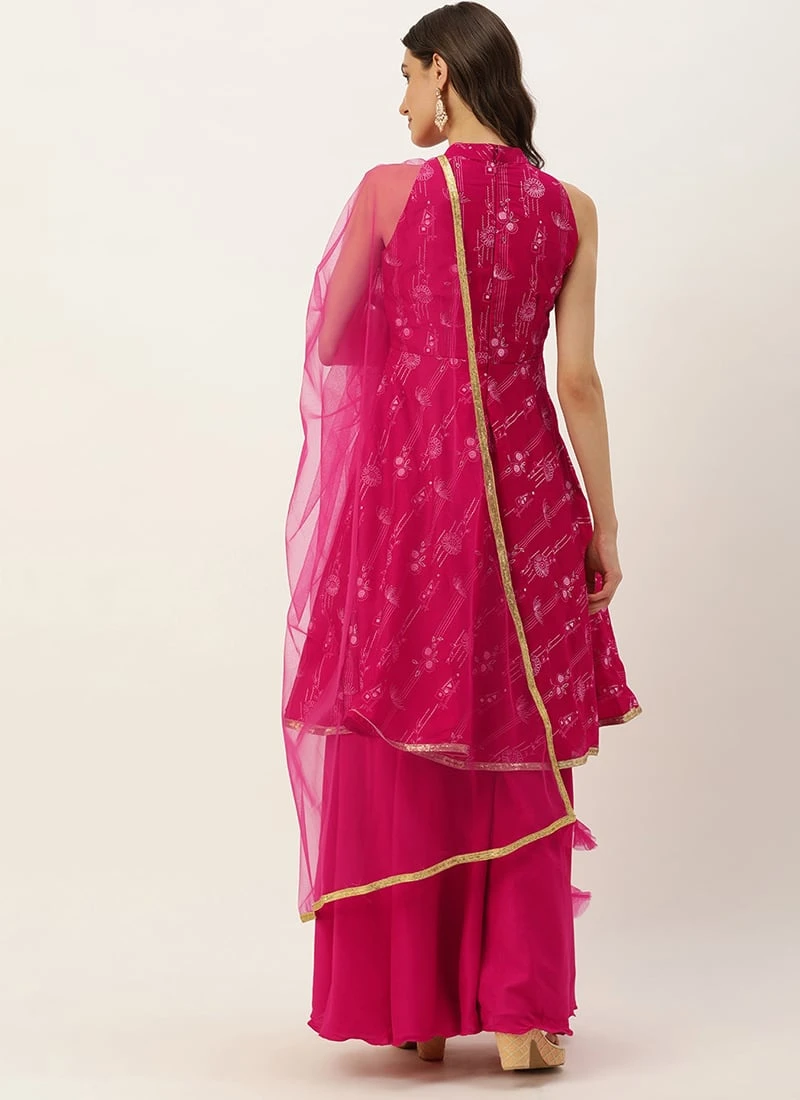 Bottom From Pink Art Silk Halter Neck Sharara Suit After Six Wear - Image 4