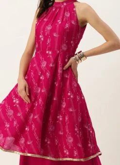 Bottom From Pink Art Silk Halter Neck Sharara Suit After Six Wear
