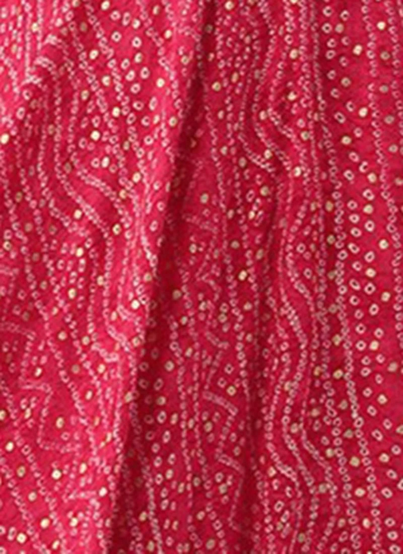 Pink Bandhani Printed Rayon Strap Neck Dress Festive Wear - Image 8