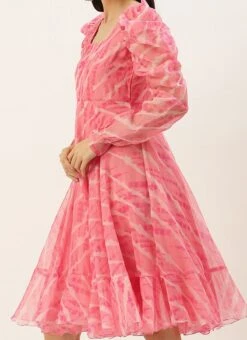 Pink Digital Printed Organza Dress Party Wear After Six Wear