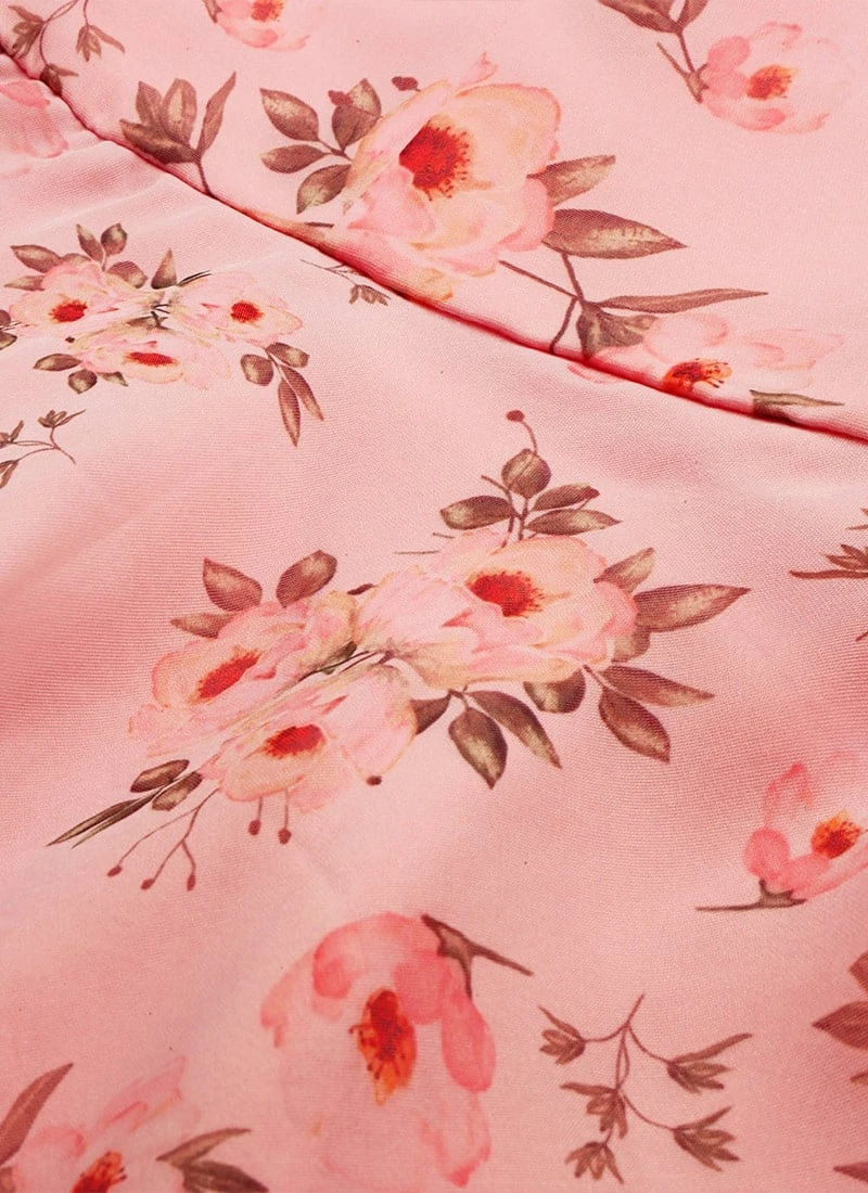 Pink Digital Printed Organza Knee Length Dress After Six Wear - Image 5