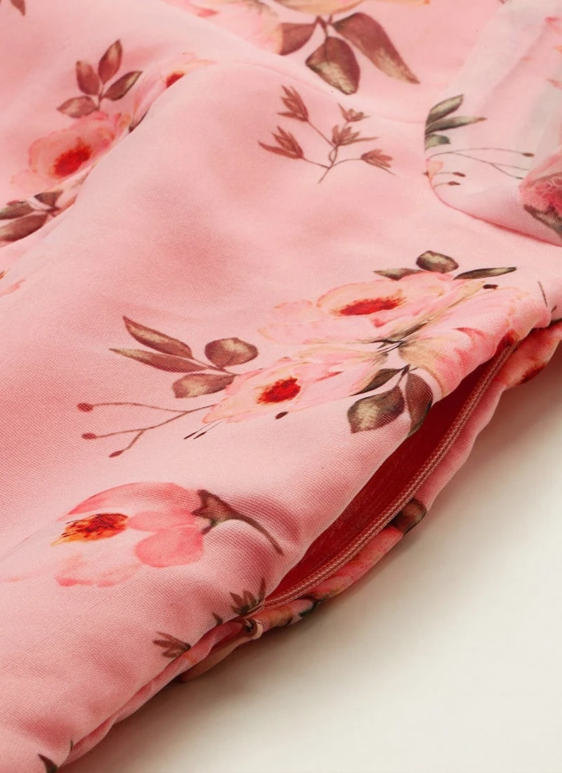 Pink Digital Printed Organza Knee Length Dress After Six Wear - Image 6
