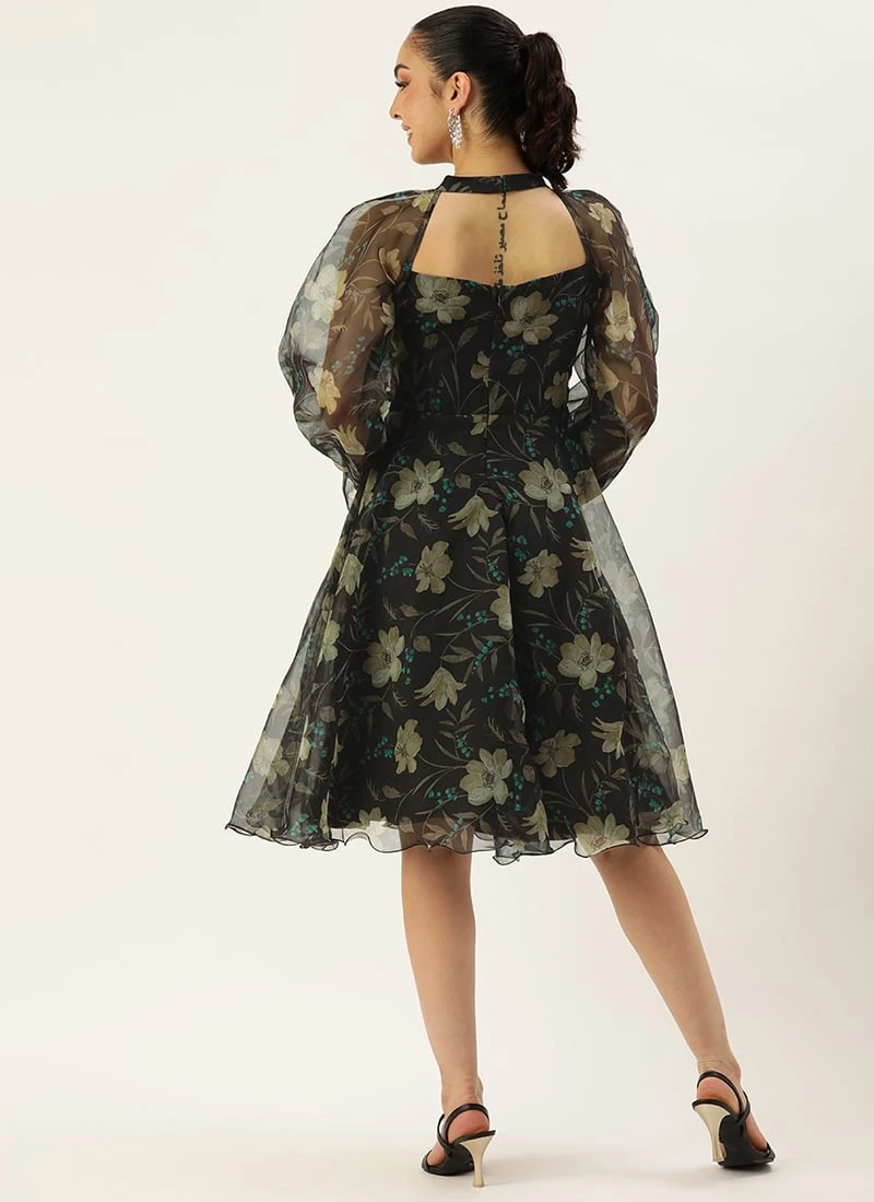 Pink Foil Organza Mini Dress Party Wear - Image 4