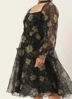 Pink Foil Organza Mini Dress Party Wear