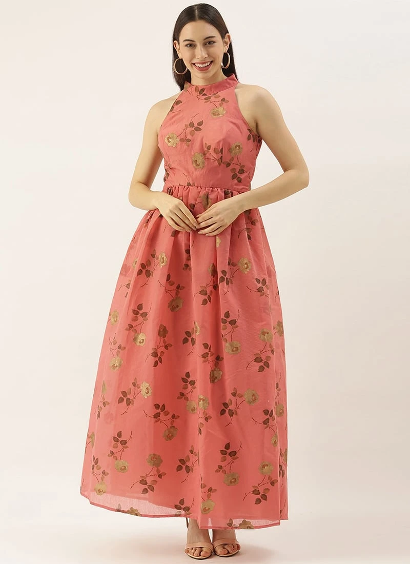 Pink Modal Chanderi Gathered Dress After Six Wear - Image 3