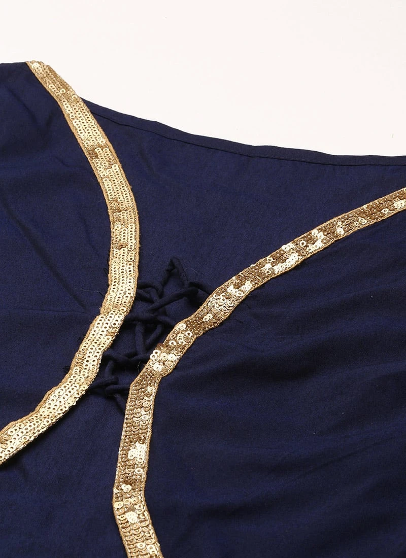 Pink N Blue Printed Jacket Anarkali Suit Festive Wear - Image 5