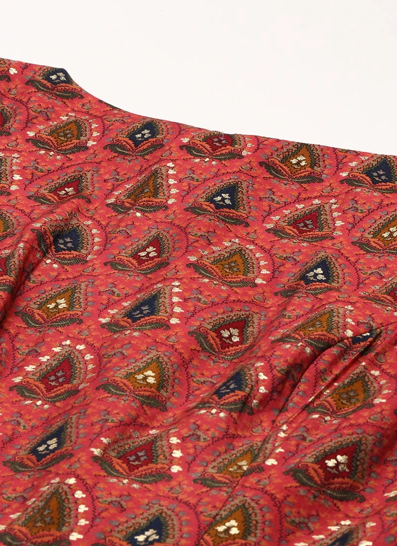 Pink N Blue Printed Jacket Anarkali Suit Festive Wear - Image 6