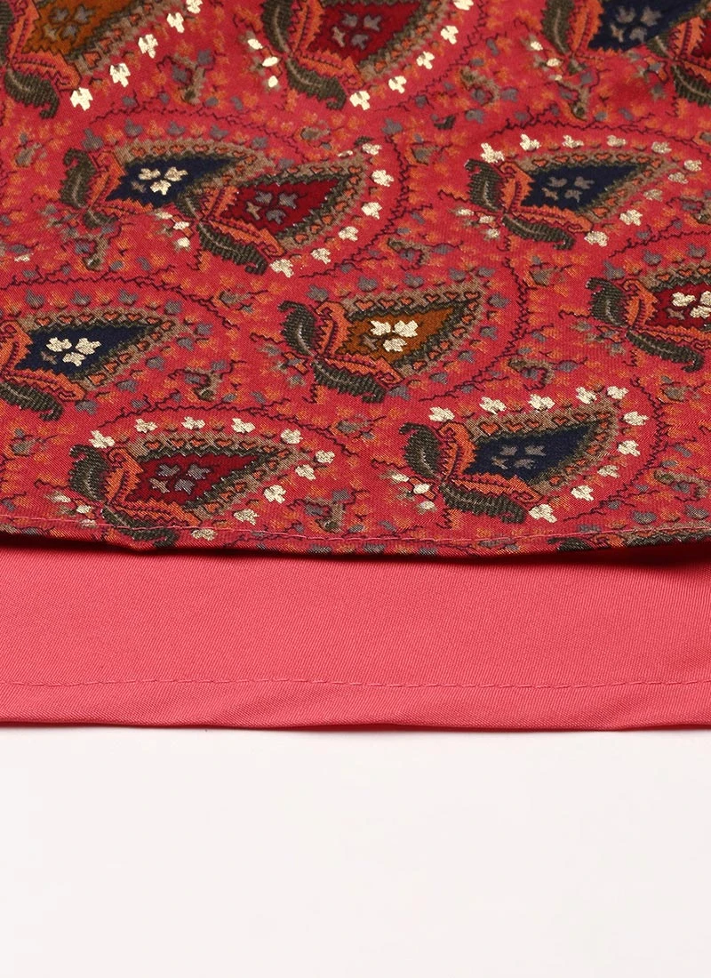 Pink N Blue Printed Jacket Anarkali Suit Festive Wear - Image 8