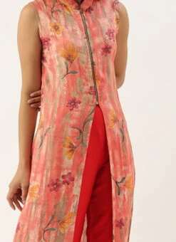 Pink N Red Collar Neck Kurta Sets After Six Wear