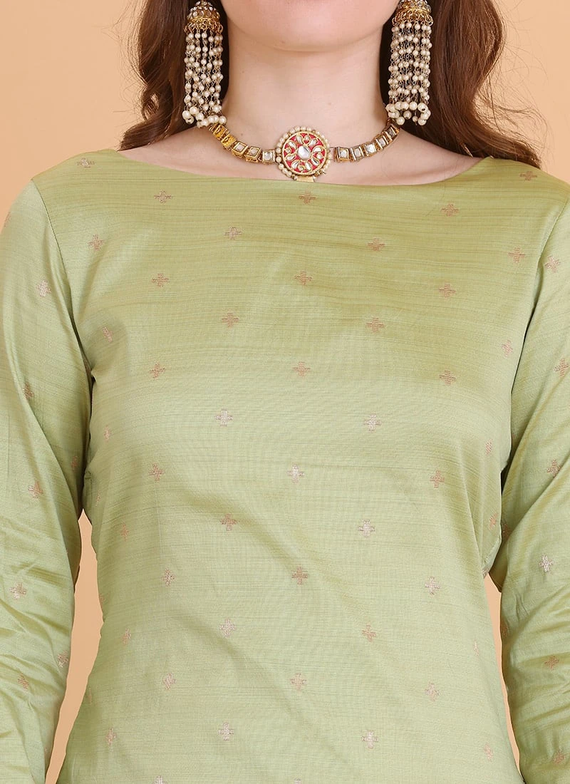 Top From Pista Green N Cream Printed Sharara Set After Six Wear - Image 5
