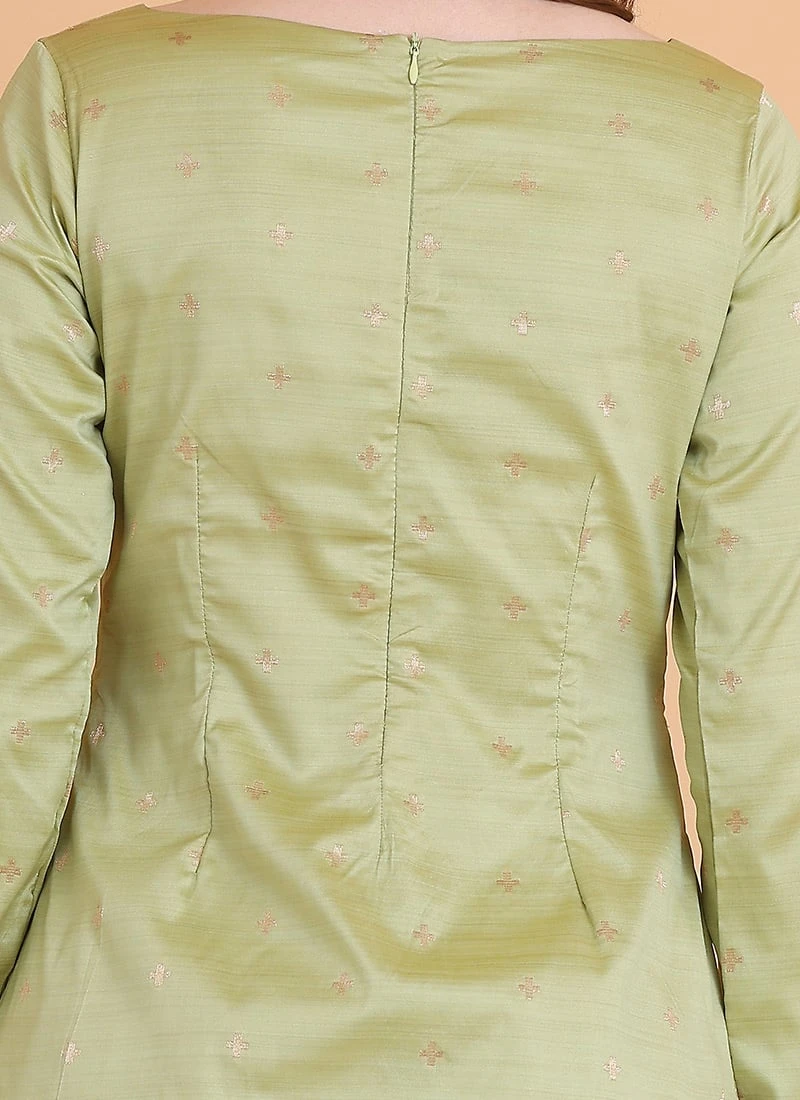 Top From Pista Green N Cream Printed Sharara Set After Six Wear - Image 6