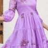 Purple Faux Chiffon Digital Print Fit And Flare Dress After Six Wear