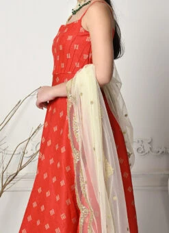 Dupatta From Red Art Silk Anarkali Suit After Six Wear