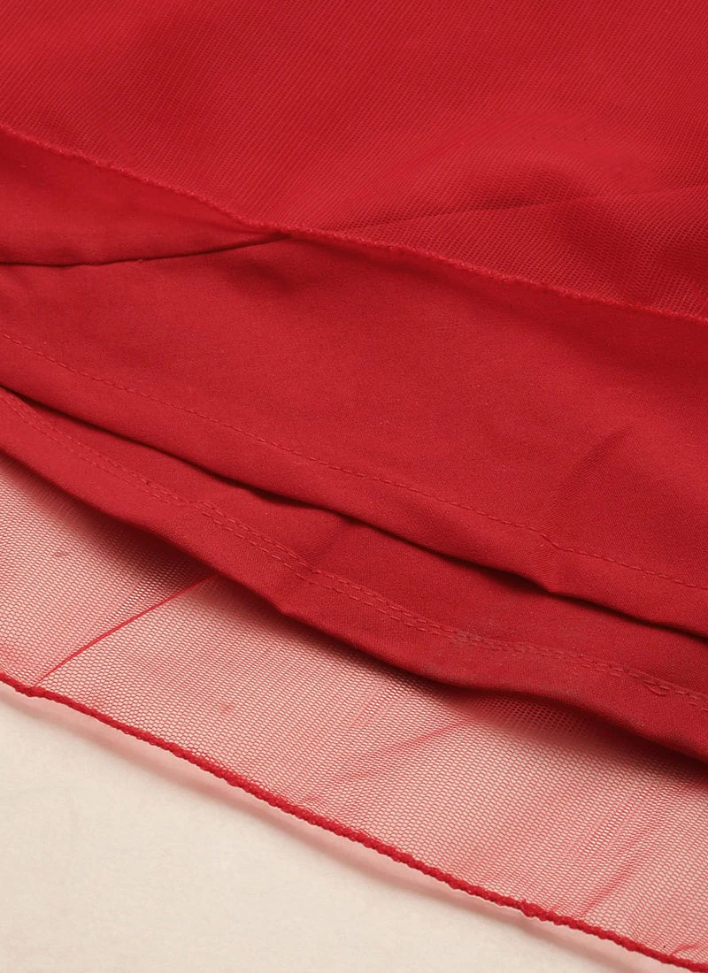 Red Georgette Embroidered Dress Festive Wear - Image 8