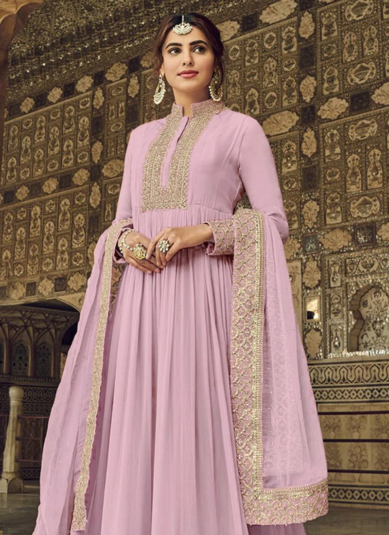 Rose Pink Georgette Sequins Embroidery Anarkali Suit Festive Wear - Image 4