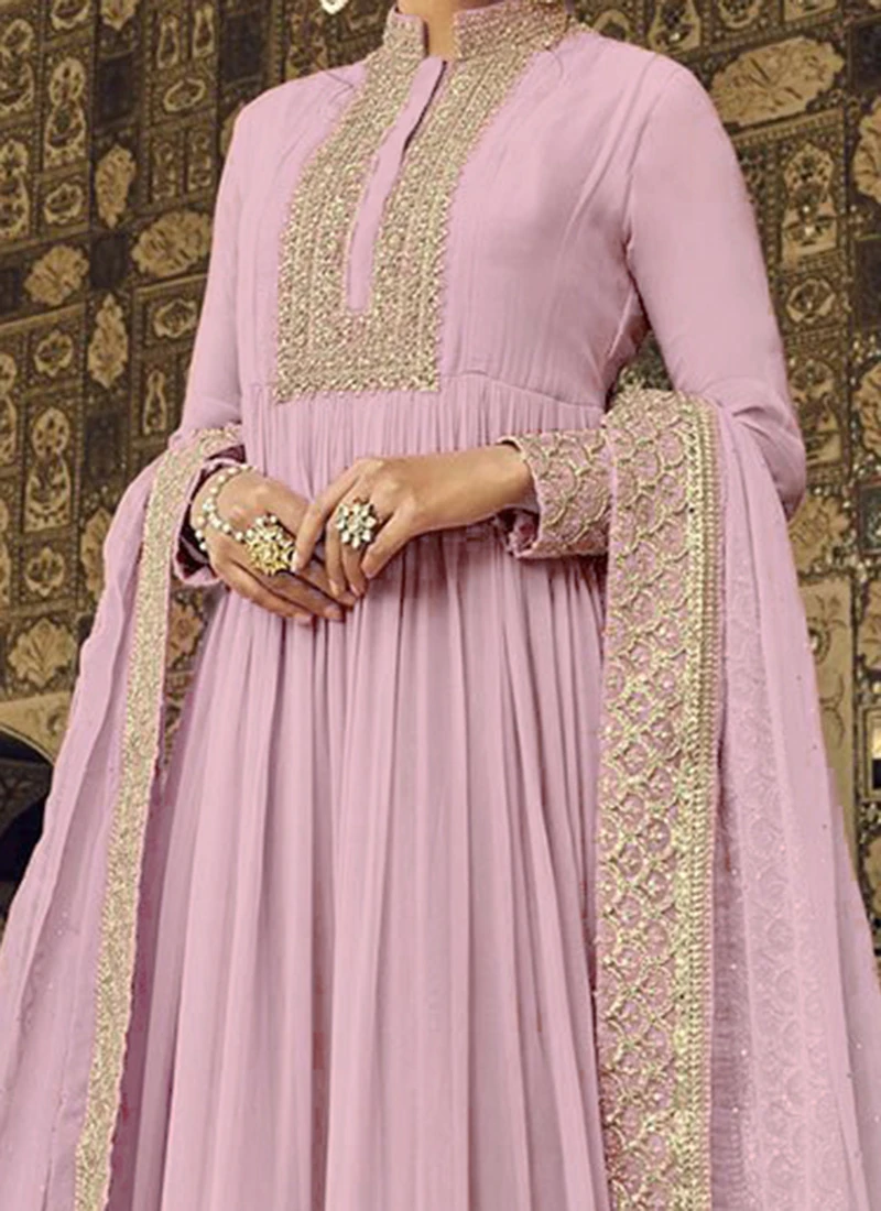 Rose Pink Georgette Sequins Embroidery Anarkali Suit Festive Wear