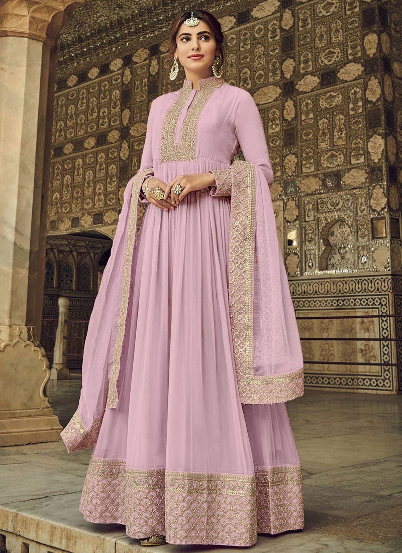 Rose Pink Georgette Sequins Embroidery Anarkali Suit Festive Wear - Image 3