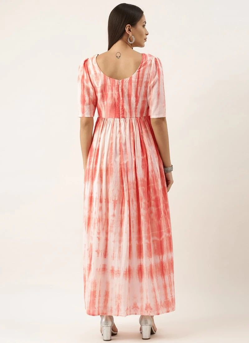 Rust Color Tie Dye Maxi Dress Festive Wear After Six Wear - Image 4
