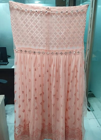 Salmon Pink Georgette Mirror Embroidery Anarkali Suit Party Wear - Image 4