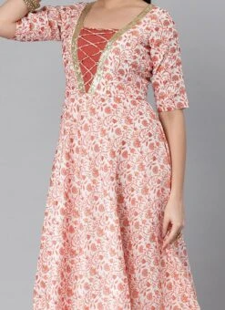 White Art Silk Printed Crisscross Dress Festive Wear