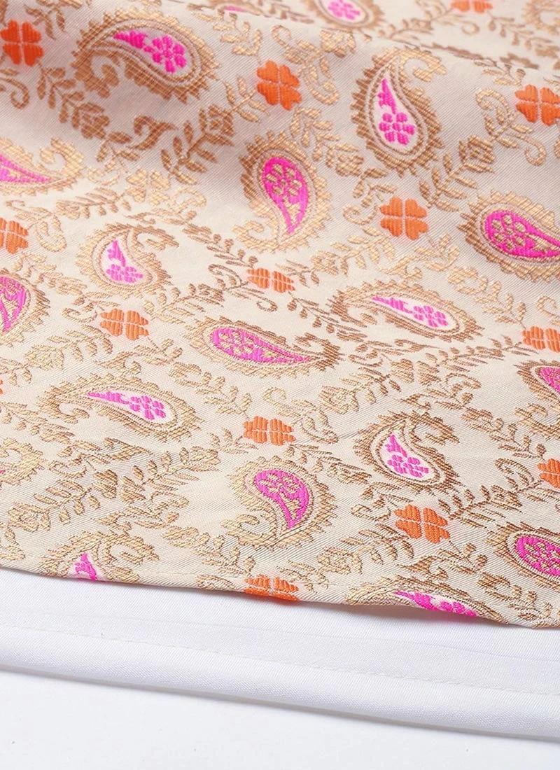 White Brocade Boat Neck Flared Dress Festive Wear - Image 8