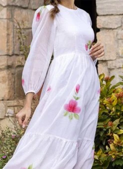 White Faux Chiffon Digital Print Fit And Flare Dress After Six Wear