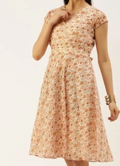 White Printed Art Silk Mini Dress After Six Wear