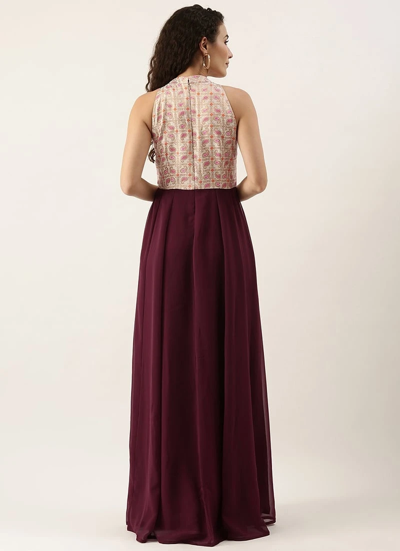 White Tie N Dye Nylon Purple Flared Dress Festive Wear - Image 4