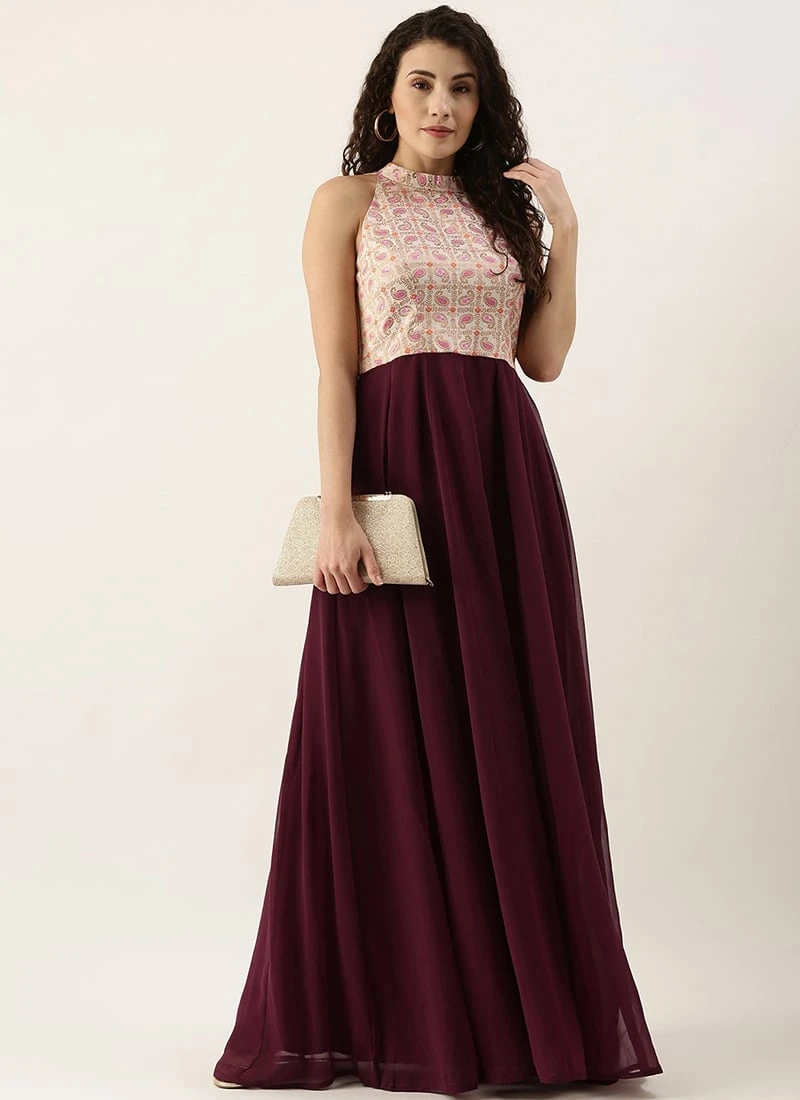 White Tie N Dye Nylon Purple Flared Dress Festive Wear - Image 3