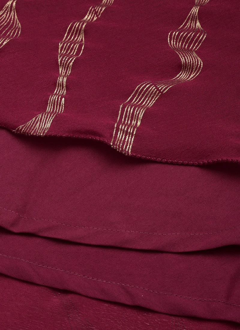 Wine Foil Printed Chinon Maxi Dress Festive Wear - Image 7