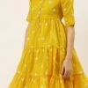 Yellow Chanderi Cotton Tiered Dress Festive Wear