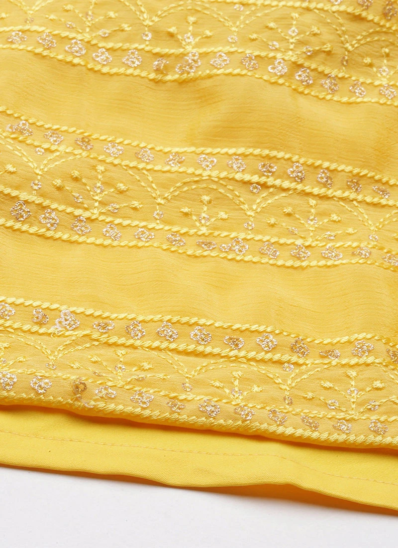 Yellow Chinnon Embroidered Kurta Set Festive Wear - Image 8