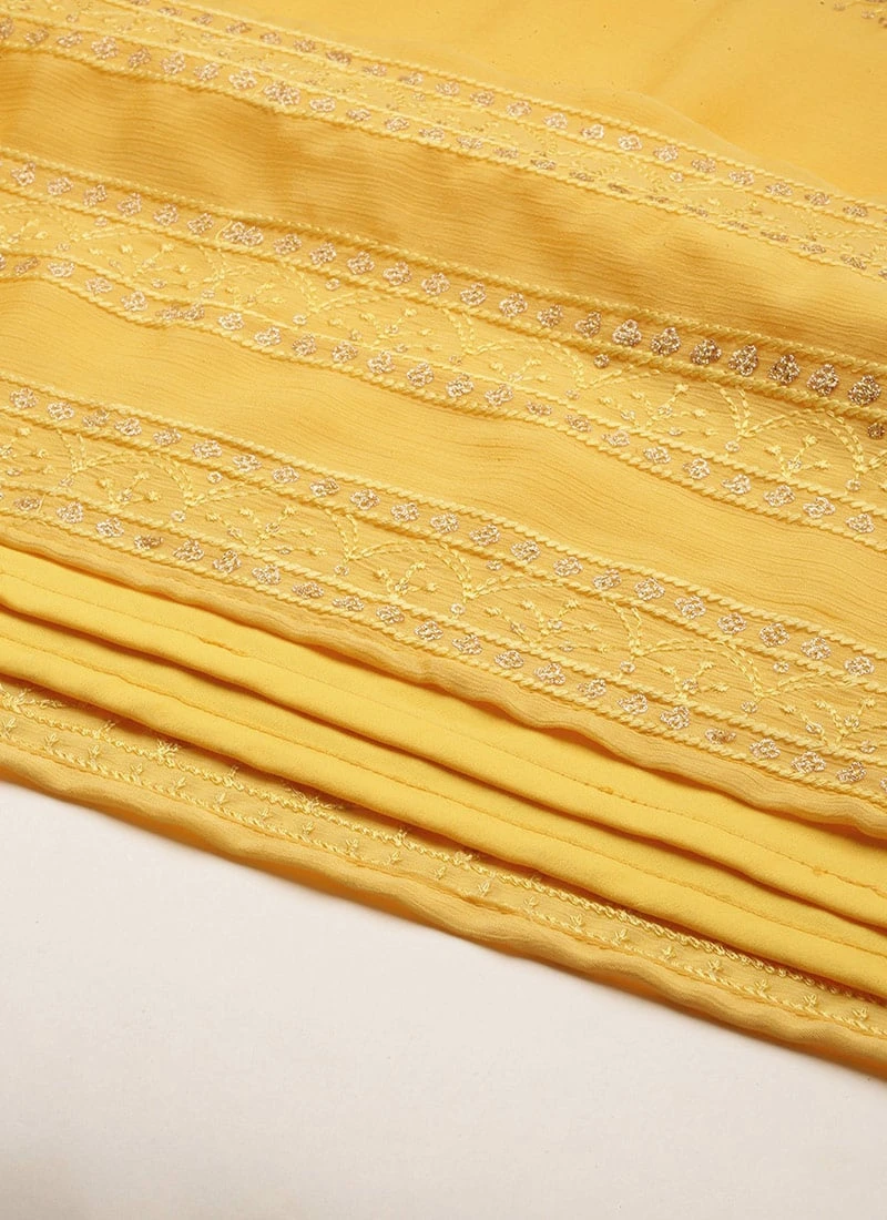 Yellow Chinon Kaftan Dress Festive Wear - Image 7