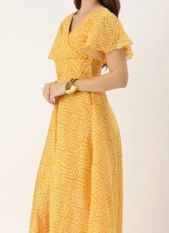 Yellow Digital Print High N Low Style Dress After Six Wear