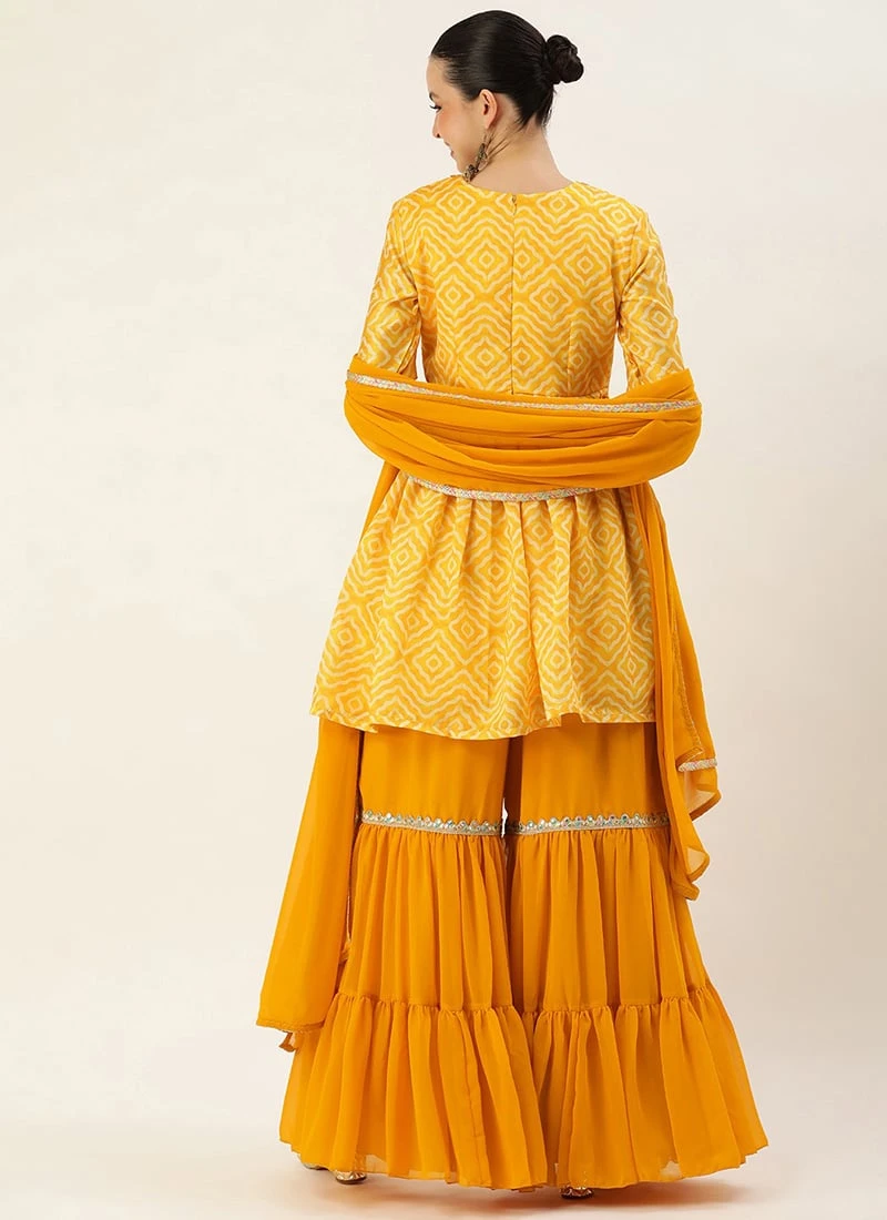 Bottom From Yellow Digital Printed Alia Cut Sharara Suit After Six Wear - Image 4