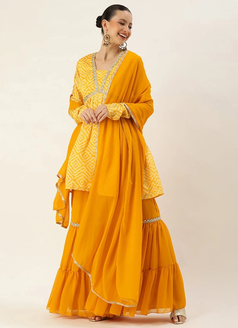 Bottom From Yellow Digital Printed Alia Cut Sharara Suit After Six Wear - Image 3