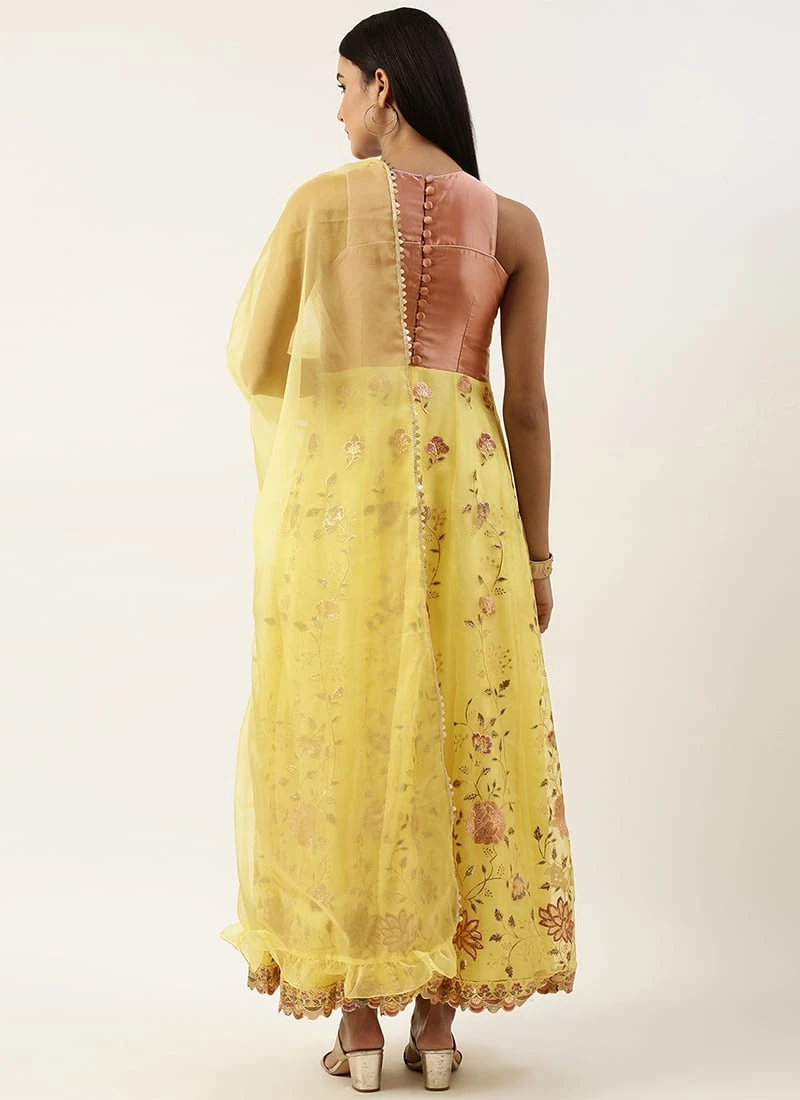 Yellow Organza Embroidered Anarkali Suit Festive Wear - Image 4