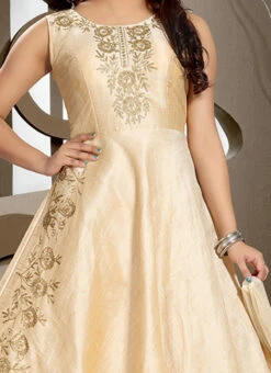 Beige Banglori Silk Embroidered N Stones Anarkali Suit Party Wear