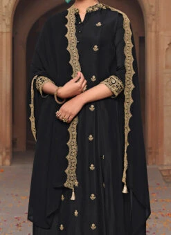 Black Benarasi Art Silk Embroidered Anarkali Suit Party Wear