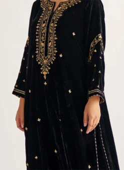 Black Velvet Embroidered Straight Pant Suit Party Wear