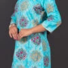 Blue Cotton Foil Print Kurta Straight Pant Set Party Wear
