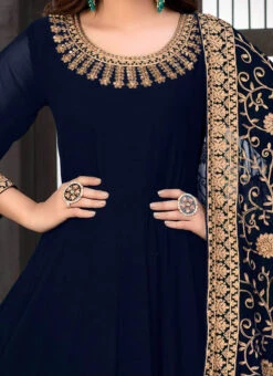 Blue Georgette Embroidered N Stones Anarkali Suit Party Wear