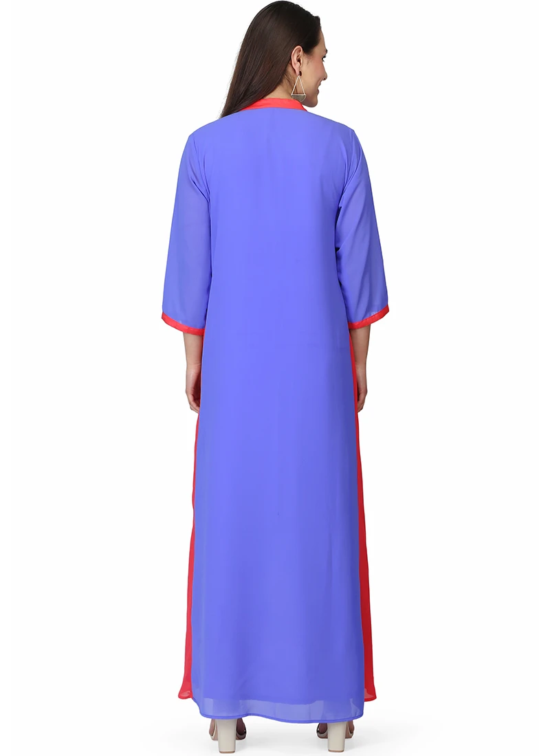 Blue Georgette Kurta Straight Pant Suit Party Wear - Image 4