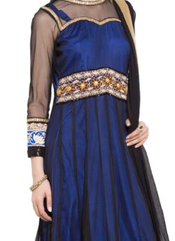 Blue N Black Net Embroidered Anarkali Suit Party Wear
