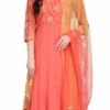 Coral Pink Chiffon Thread Embroidered Anarkali Suit Party Wear
